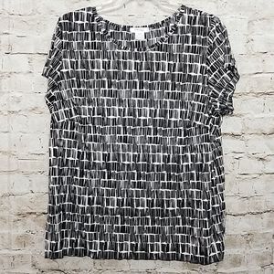 Dressbarn Geometric Print Blouse Plus Size 18 Black White Short Sleeve Pullover